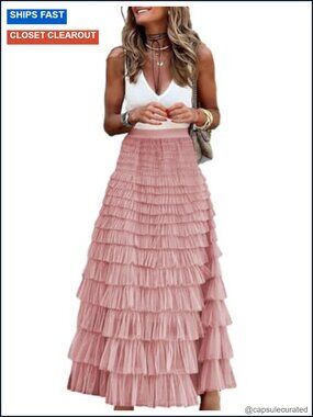 Tulle Skirt High Waisted A-Line Fluffy Fairy Mesh Layered Ruffle Skirt